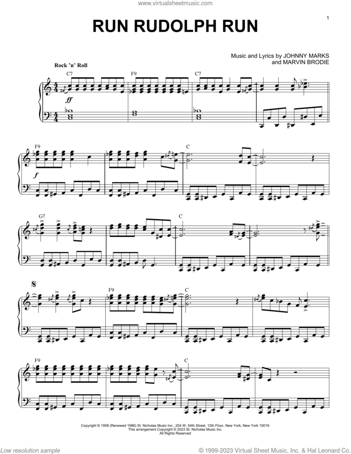Run Rudolph Run [Boogie Woogie version] (arr. Brent Edstrom) sheet music for piano solo by Johnny Marks, Brent Edstrom and Marvin Brodie, intermediate skill level