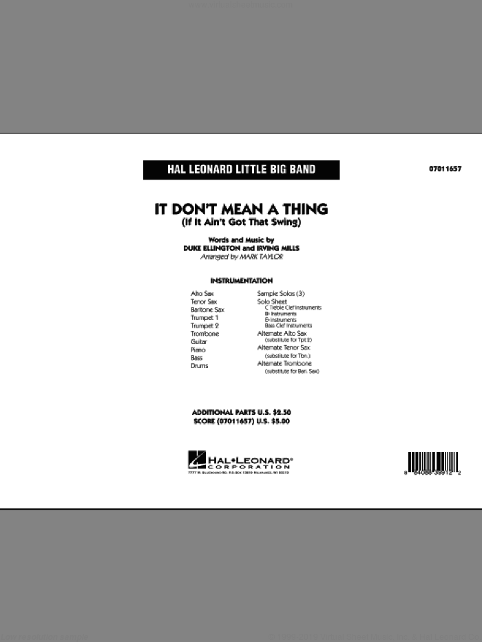 It Don't Mean a Thing (If It Ain't Got That Swing) (COMPLETE) sheet music for jazz band by Duke Ellington, Irving Mills and Mark Taylor, intermediate skill level