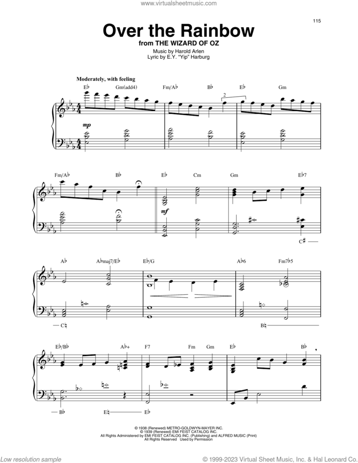 Over The Rainbow sheet music for harp solo by Judy Garland, E.Y. Harburg and Harold Arlen, intermediate skill level