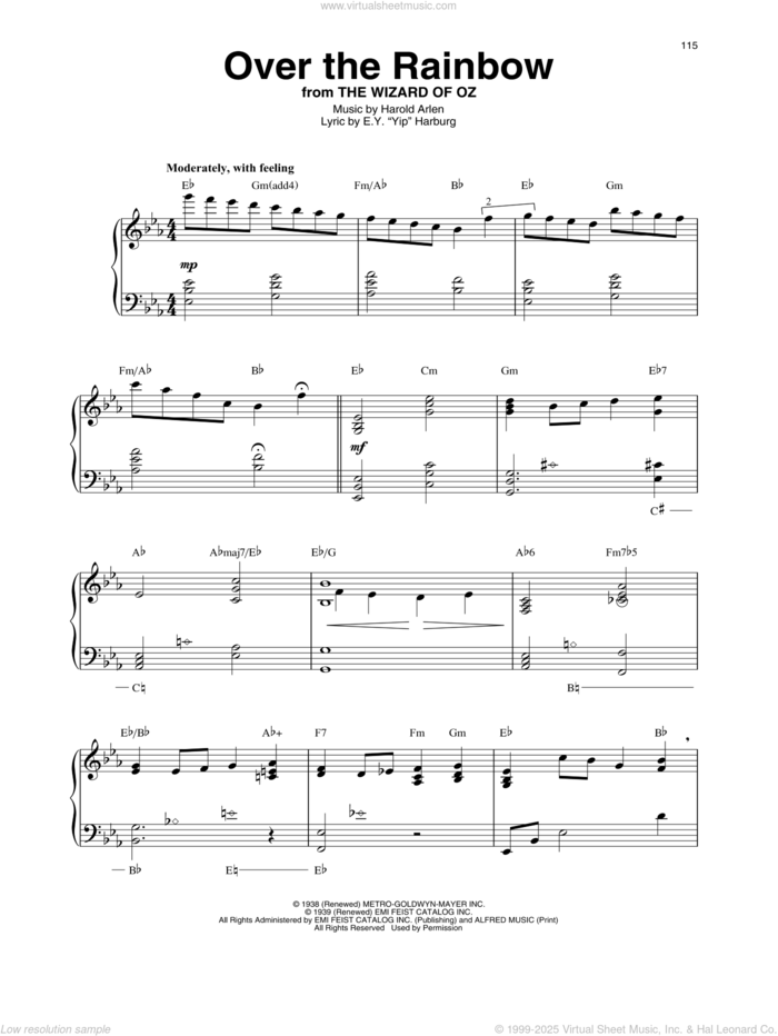 Over The Rainbow sheet music for harp solo by Judy Garland, E.Y. Harburg and Harold Arlen, intermediate skill level