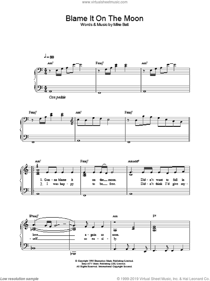 Blame It On The Moon sheet music for piano solo by Katie Melua, intermediate skill level