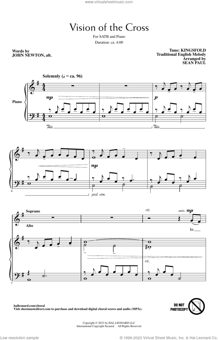 Vision Of The Cross (arr. Sean Paul) sheet music for choir (SATB: soprano, alto, tenor, bass) by John Newton, Sean Paul and Miscellaneous, intermediate skill level