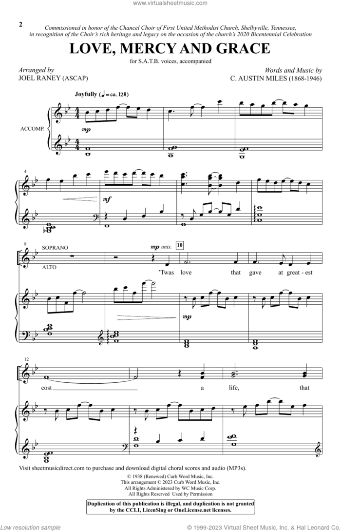 Love, Mercy and Grace (arr. Joel Raney) sheet music for choir (SATB: soprano, alto, tenor, bass) by C. Austin Miles and Joel Raney, wedding score, intermediate skill level