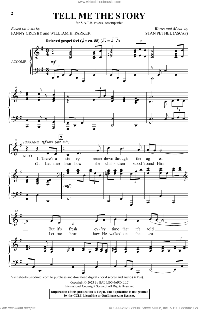 Tell Me The Story sheet music for choir (SATB: soprano, alto, tenor, bass) by Stan Pethel and William H. Parker, intermediate skill level