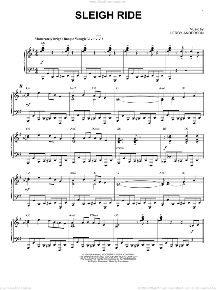 Sleigh Ride [Boogie Woogie version] (arr. Brent Edstrom) sheet music for piano solo by Mitchell Parish, Brent Edstrom and Leroy Anderson, intermediate skill level