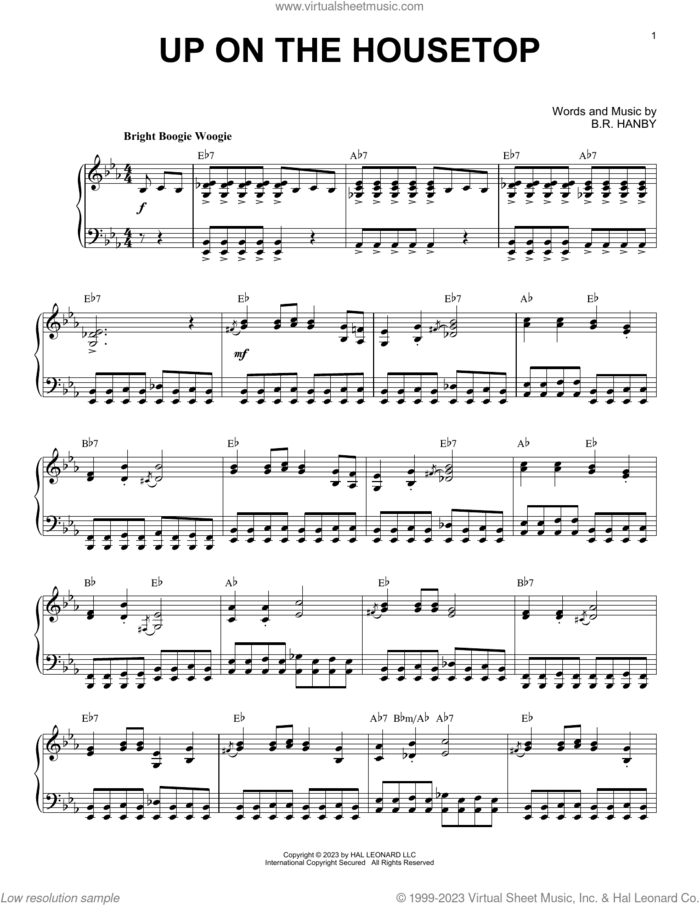 Up On The Housetop [Boogie Woogie version] (arr. Brent Edstrom) sheet music for piano solo by Benjamin Hanby and Brent Edstrom, intermediate skill level