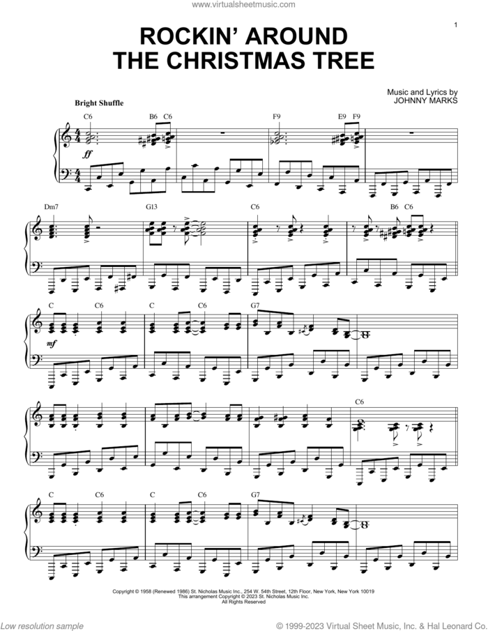 Rockin' Around The Christmas Tree [Boogie Woogie version] (arr. Brent Edstrom) sheet music for piano solo by Johnny Marks and Brent Edstrom, intermediate skill level
