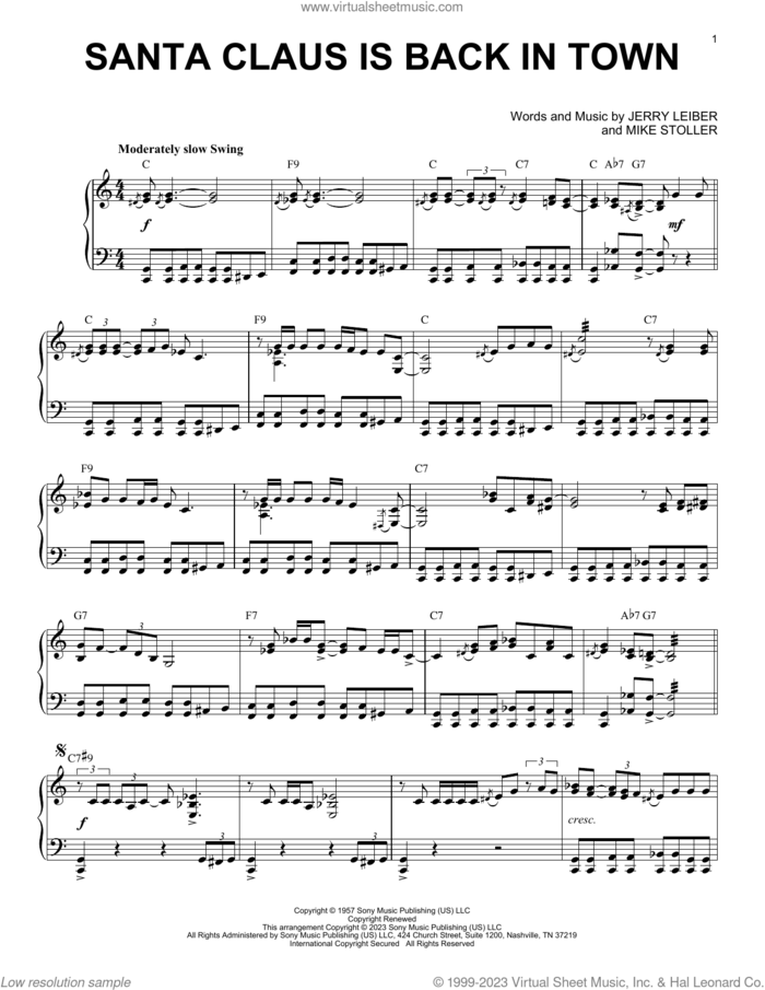 Santa Claus Is Back In Town [Boogie Woogie version] (arr. Brent Edstrom) sheet music for piano solo by Elvis Presley, Brent Edstrom, Jerry Leiber and Mike Stoller, intermediate skill level