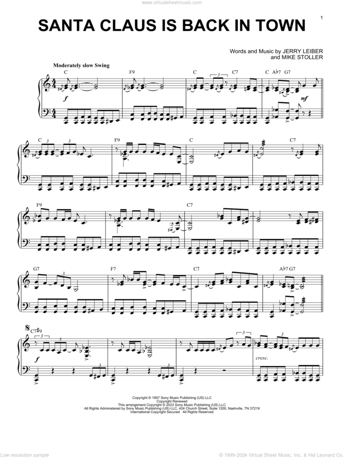 Santa Claus Is Back In Town [Boogie Woogie version] (arr. Brent Edstrom) sheet music for piano solo by Elvis Presley, Brent Edstrom, Jerry Leiber and Mike Stoller, intermediate skill level