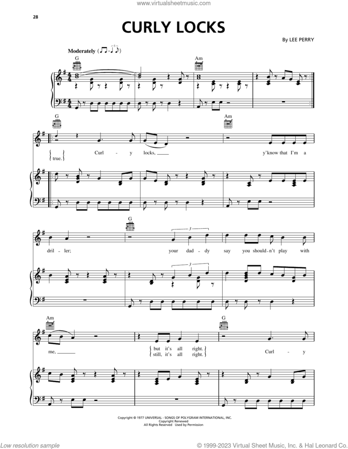 Curly Locks sheet music for voice, piano or guitar by Lee Perry, intermediate skill level