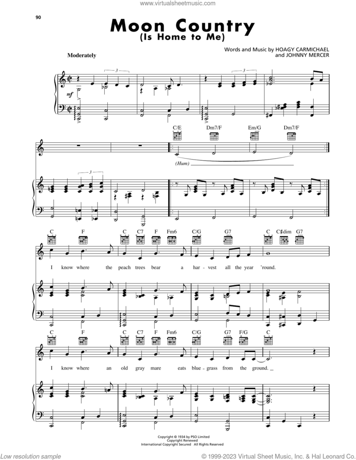 Moon Country (Is Home To Me) sheet music for voice, piano or guitar by Johnny Mercer and Hoagy Carmichael, intermediate skill level