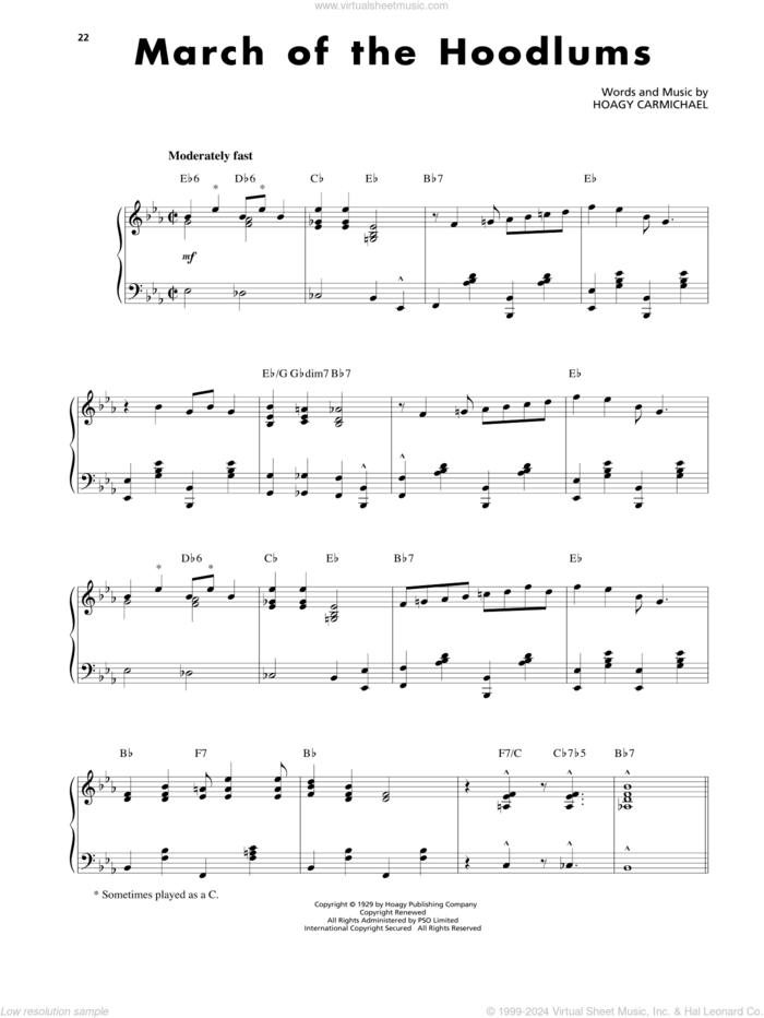 March Of The Hoodlums sheet music for piano solo by Hoagy Carmichael, intermediate skill level