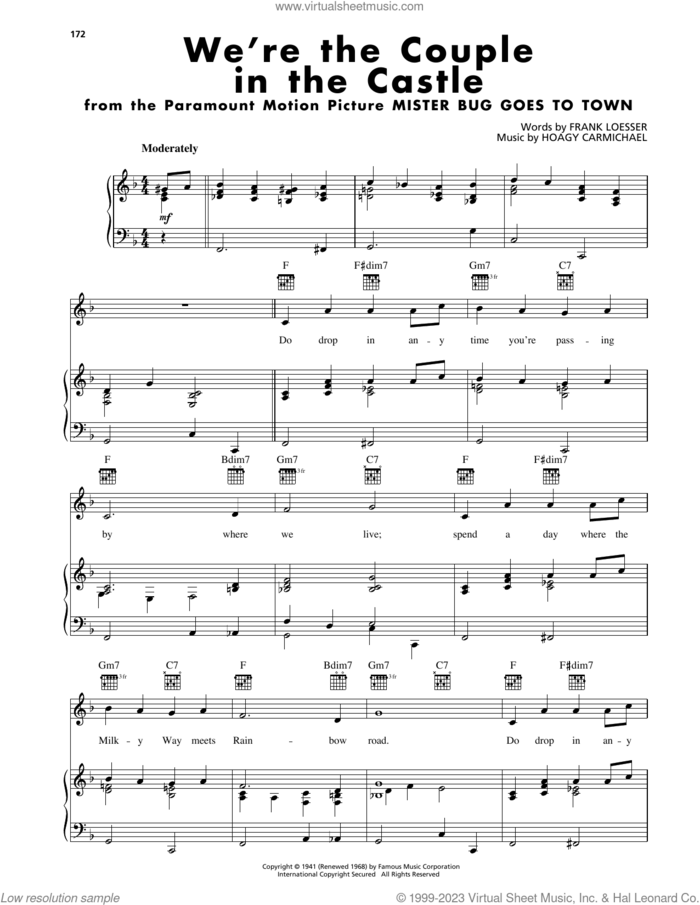 We're The Couple In The Castle sheet music for voice, piano or guitar by Frank Loesser and Hoagy Carmichael, intermediate skill level