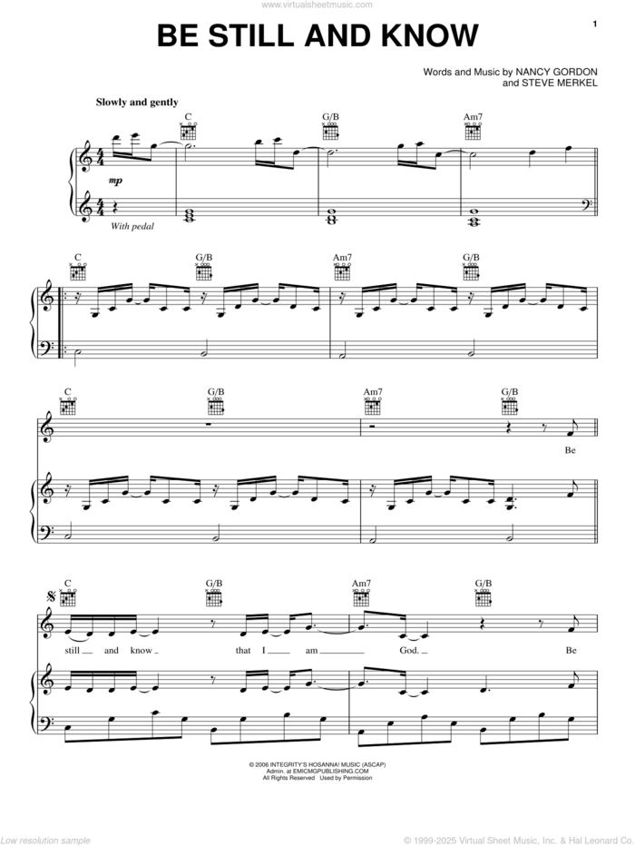 Be Still And Know sheet music for voice, piano or guitar by Christy Nockels, Nancy Gordon and Steve Merkel, intermediate skill level