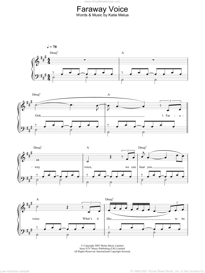 Faraway Voice sheet music for piano solo by Katie Melua, intermediate skill level