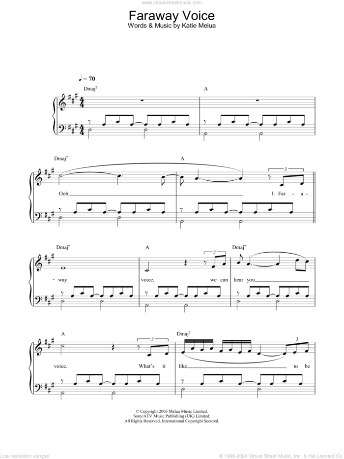 Faraway Voice sheet music for piano solo by Katie Melua, intermediate skill level