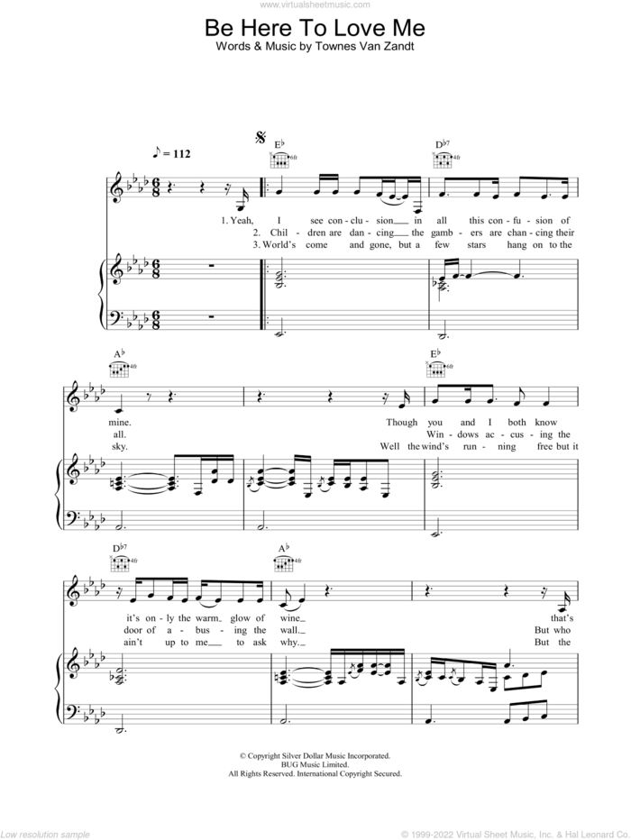 Be Here To Love Me sheet music for voice, piano or guitar by Norah Jones, intermediate skill level