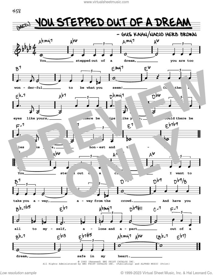 You Stepped Out Of A Dream (Low Voice) sheet music for voice and other instruments (low voice) by Gus Kahn and Nacio Herb Brown, intermediate skill level