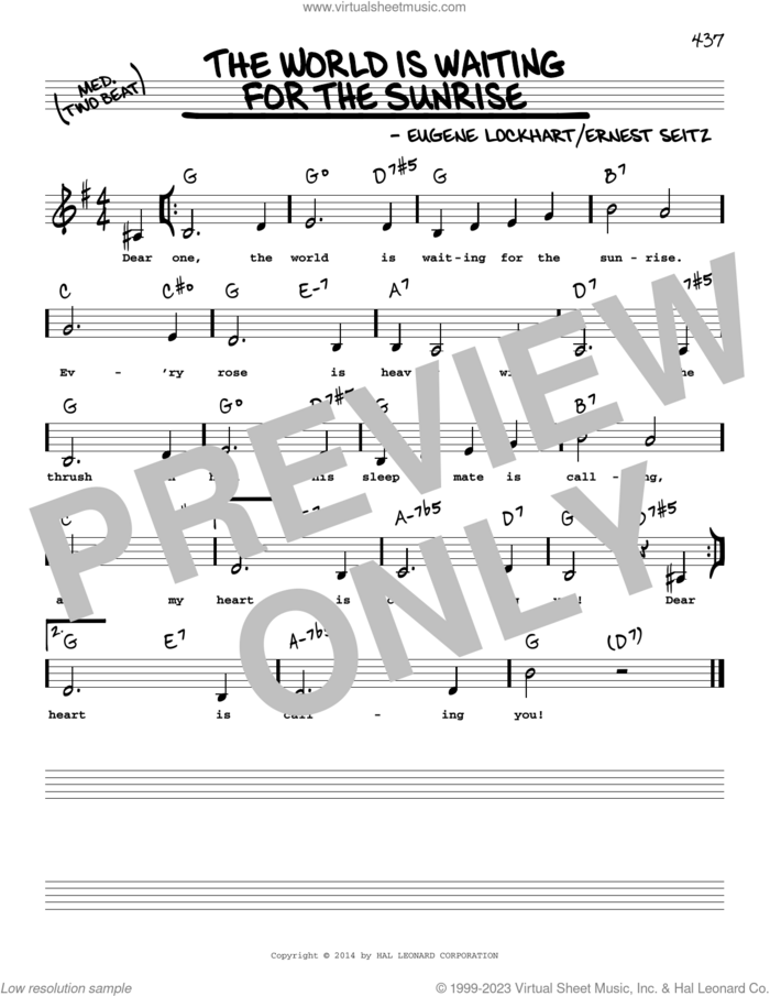 The World Is Waiting For The Sunrise (Low Voice) sheet music for voice and other instruments (low voice) by Ernest Seitz and Eugene Lockhart, intermediate skill level