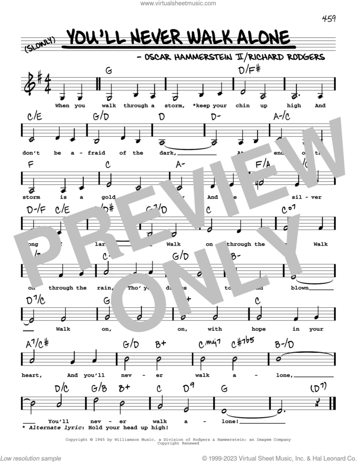 You'll Never Walk Alone (Low Voice) (from Carousel) sheet music for voice and other instruments (low voice) by Rodgers & Hammerstein, Oscar II Hammerstein and Richard Rodgers, intermediate skill level