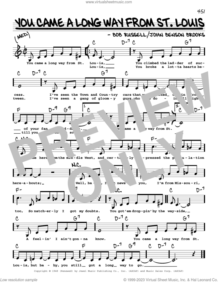 You Came A Long Way From St. Louis (Low Voice) sheet music for voice and other instruments (low voice) by Bob Russell and John Benson Brooks, intermediate skill level