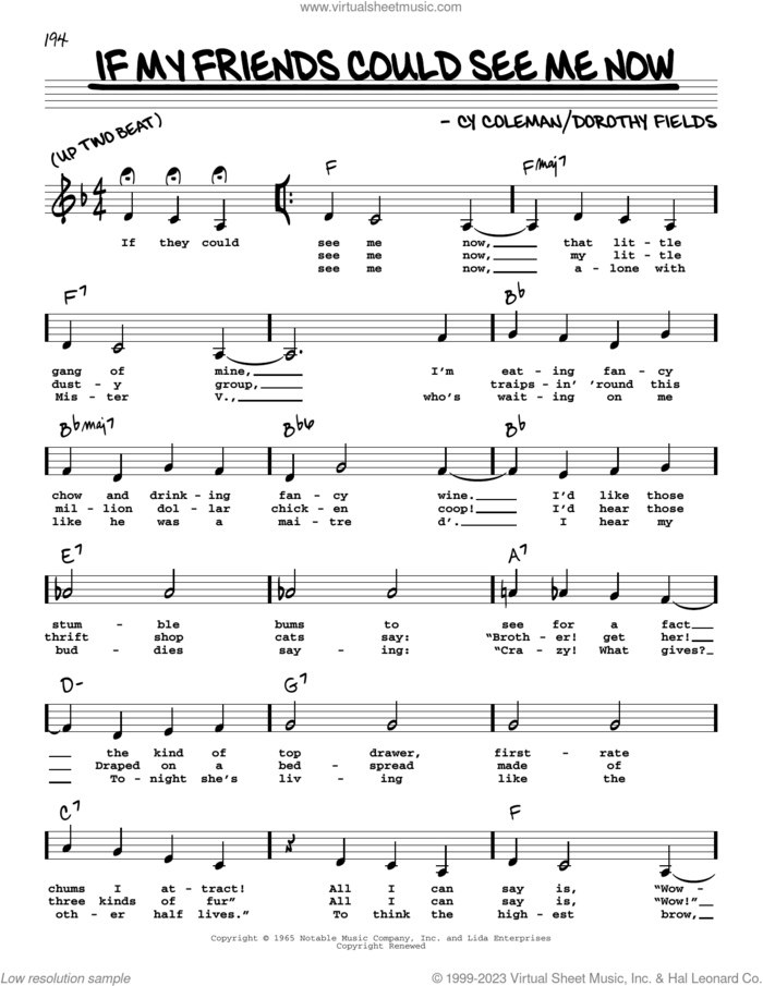 If My Friends Could See Me Now (Low Voice) sheet music for voice and other instruments (low voice) by Cy Coleman and Dorothy Fields, intermediate skill level