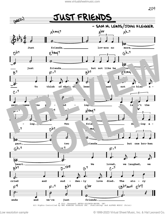 Just Friends (Low Voice) sheet music for voice and other instruments (low voice) by John Klenner and Sam Lewis, intermediate skill level