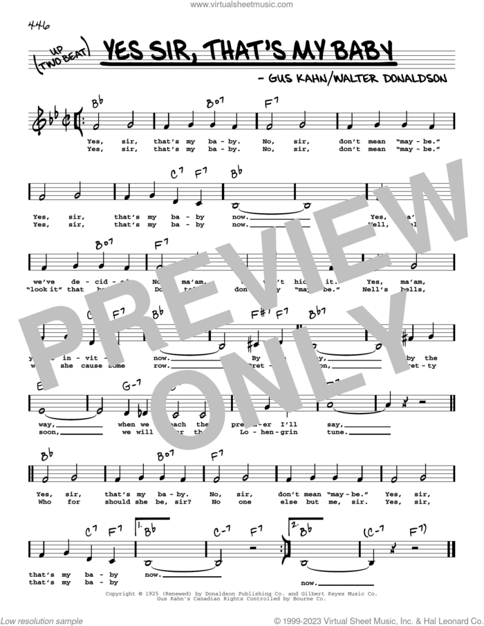 Yes Sir, That's My Baby (Low Voice) sheet music for voice and other instruments (low voice) by Gus Kahn and Walter Donaldson, intermediate skill level