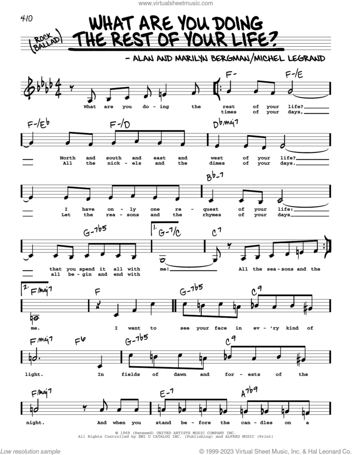 What Are You Doing The Rest Of Your Life? (Low Voice) sheet music for voice and other instruments (low voice) by Alan Bergman, Marilyn Bergman and Michel LeGrand, intermediate skill level