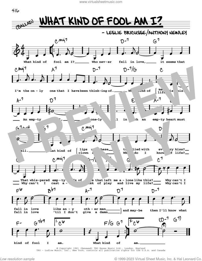 What Kind Of Fool Am I? (Low Voice) sheet music for voice and other instruments (low voice) by Anthony Newley and Leslie Bricusse, intermediate skill level