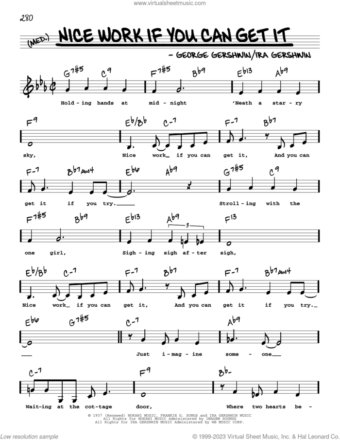 Nice Work If You Can Get It (Low Voice) sheet music for voice and other instruments (low voice) by George Gershwin and Ira Gershwin, intermediate skill level