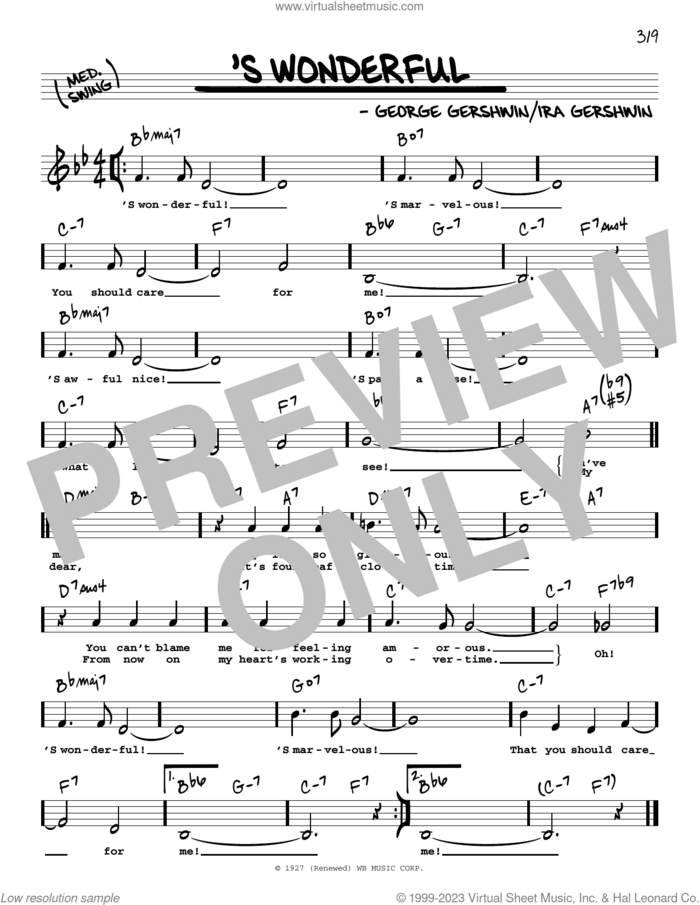 'S Wonderful (Low Voice) sheet music for voice and other instruments (low voice) by George Gershwin and Ira Gershwin, intermediate skill level