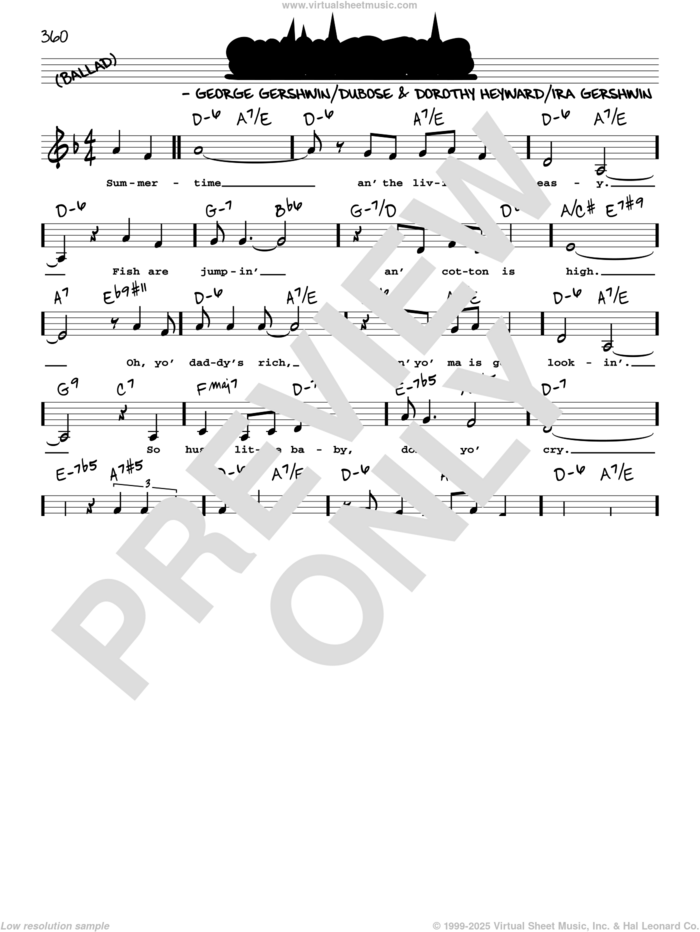 Summertime (Low Voice) sheet music for voice and other instruments (low voice) by George Gershwin, Dorothy Heyward, DuBose Heyward and Ira Gershwin, intermediate skill level