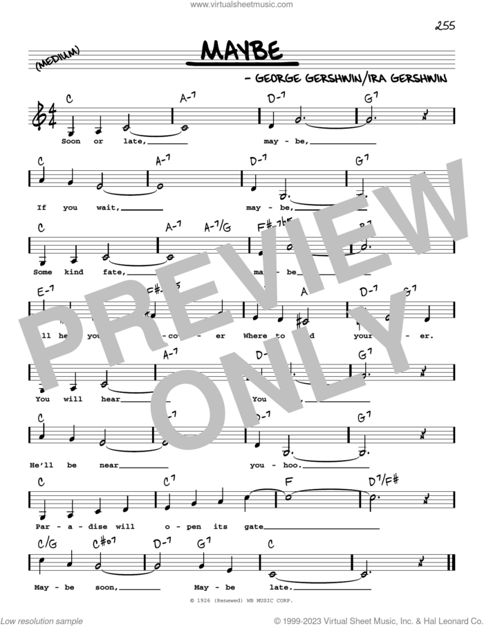 Maybe (Low Voice) sheet music for voice and other instruments (low voice) by George Gershwin and Ira Gershwin, intermediate skill level