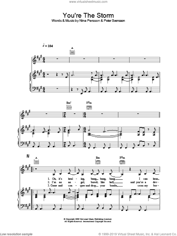 You're The Storm sheet music for voice, piano or guitar by The Cardigans, intermediate skill level