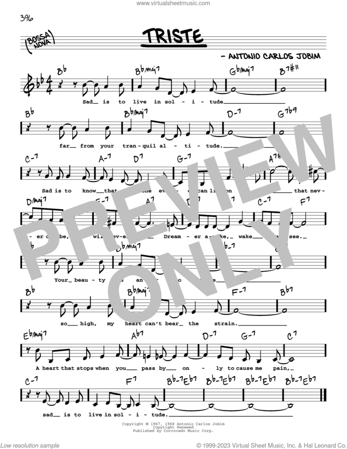Triste (Low Voice) sheet music for voice and other instruments (low voice) by Antonio Carlos Jobim, intermediate skill level