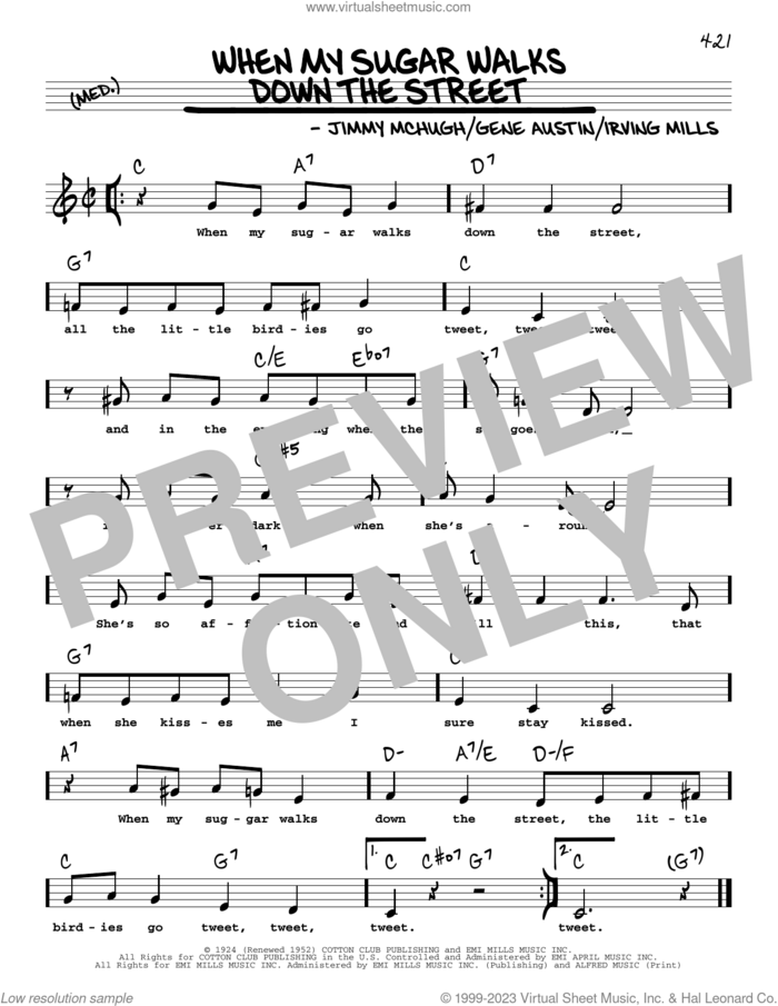 When My Sugar Walks Down The Street (Low Voice) sheet music for voice and other instruments (low voice) by Gene Austin, Irving Mills and Jimmy McHugh, intermediate skill level