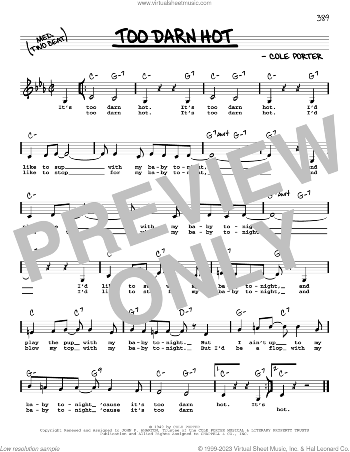 Too Darn Hot (Low Voice) sheet music for voice and other instruments (low voice) by Cole Porter, intermediate skill level