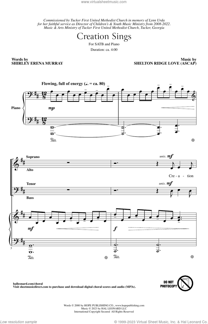 Creation Sings sheet music for choir (SATB: soprano, alto, tenor, bass) by Shelton Ridge Love and Shirley Erena Murray, intermediate skill level