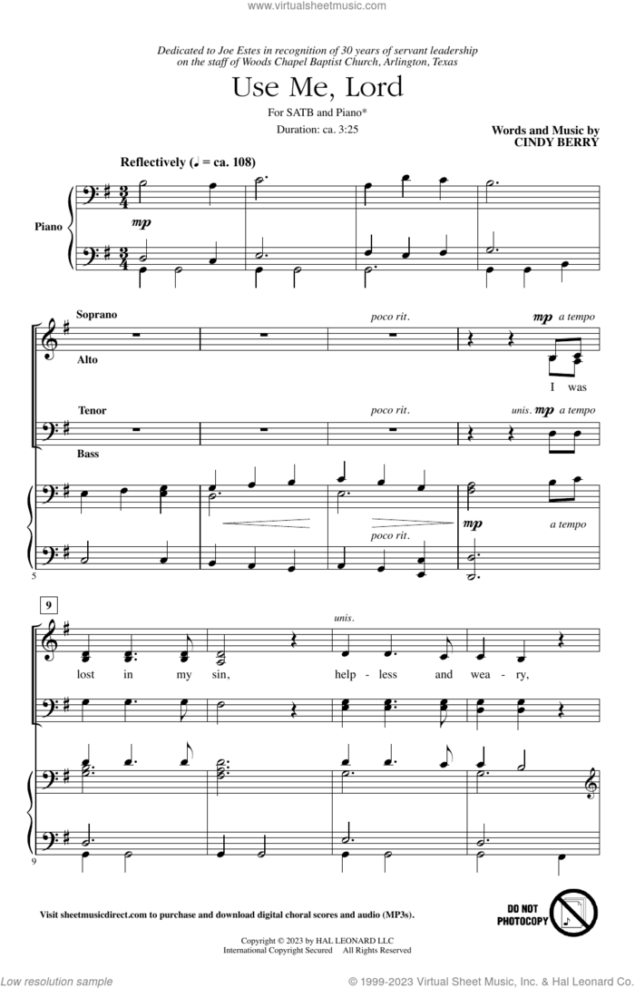Use Me, Lord sheet music for choir (SATB: soprano, alto, tenor, bass) by Cindy Berry, intermediate skill level