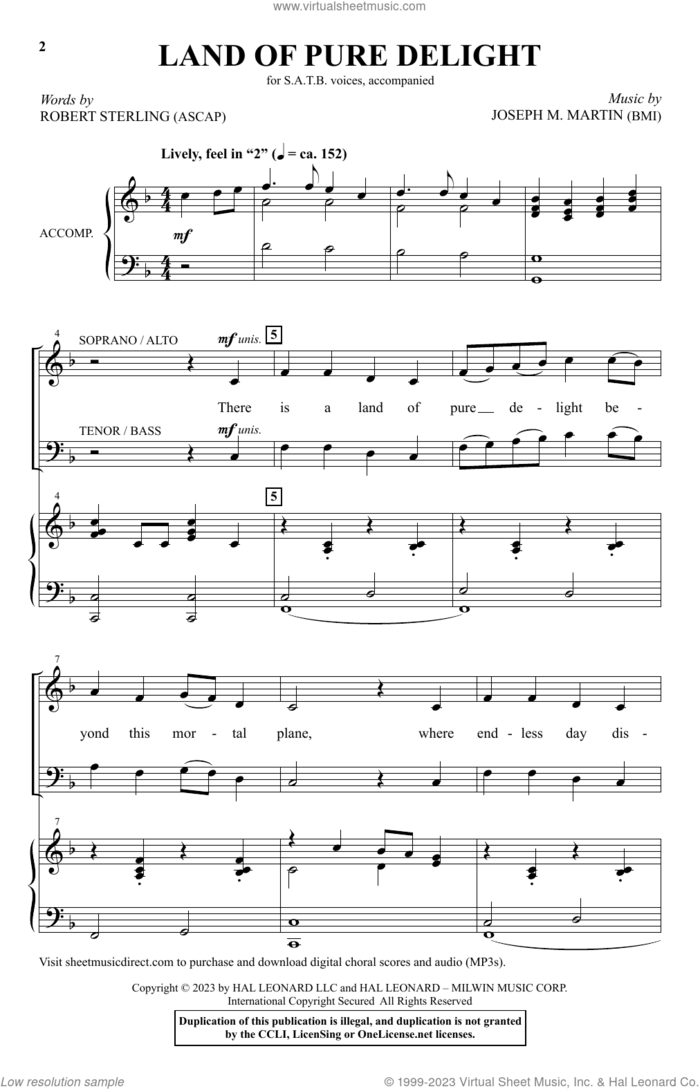 Land Of Pure Delight sheet music for choir (SATB: soprano, alto, tenor, bass) by Joseph M. Martin and Robert Sterling, intermediate skill level