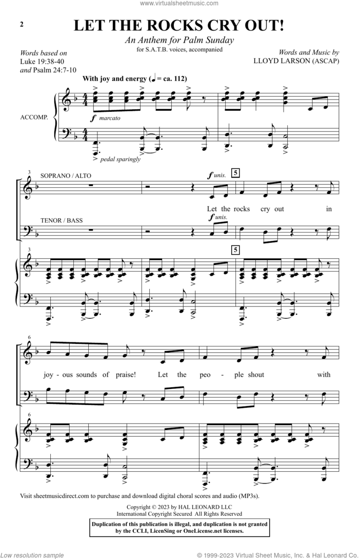 Let The Rocks Cry Out! (An Anthem For Palm Sunday) sheet music for choir (SATB: soprano, alto, tenor, bass) by Lloyd Larson, intermediate skill level