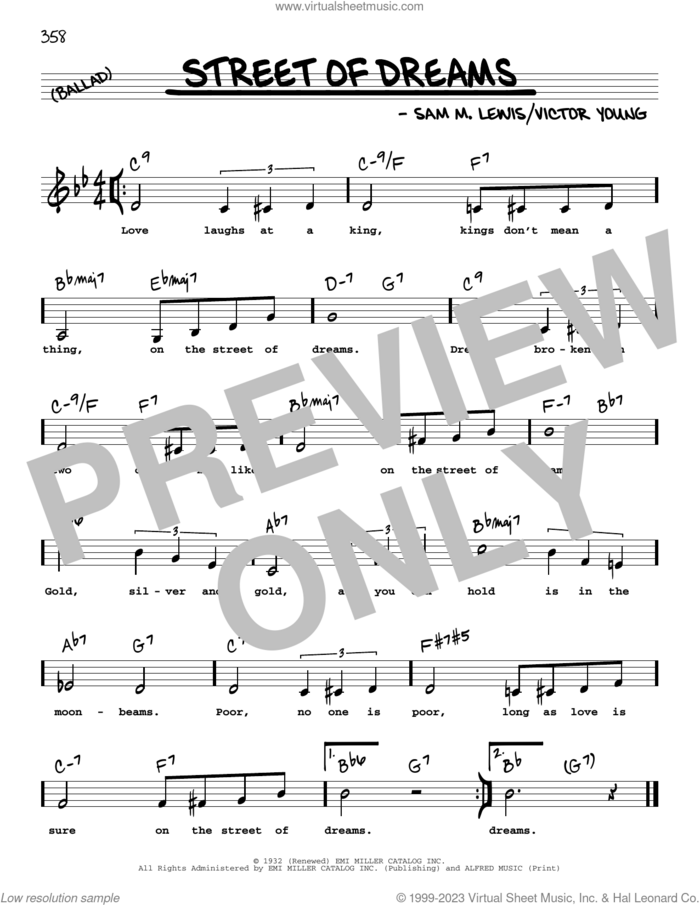 Street Of Dreams (Low Voice) sheet music for voice and other instruments (low voice) by Sam Lewis and Victor Young, intermediate skill level