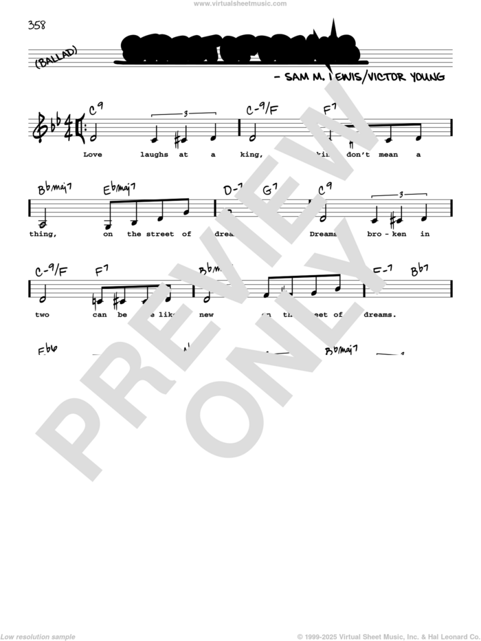 Street Of Dreams (Low Voice) sheet music for voice and other instruments (low voice) by Sam Lewis and Victor Young, intermediate skill level