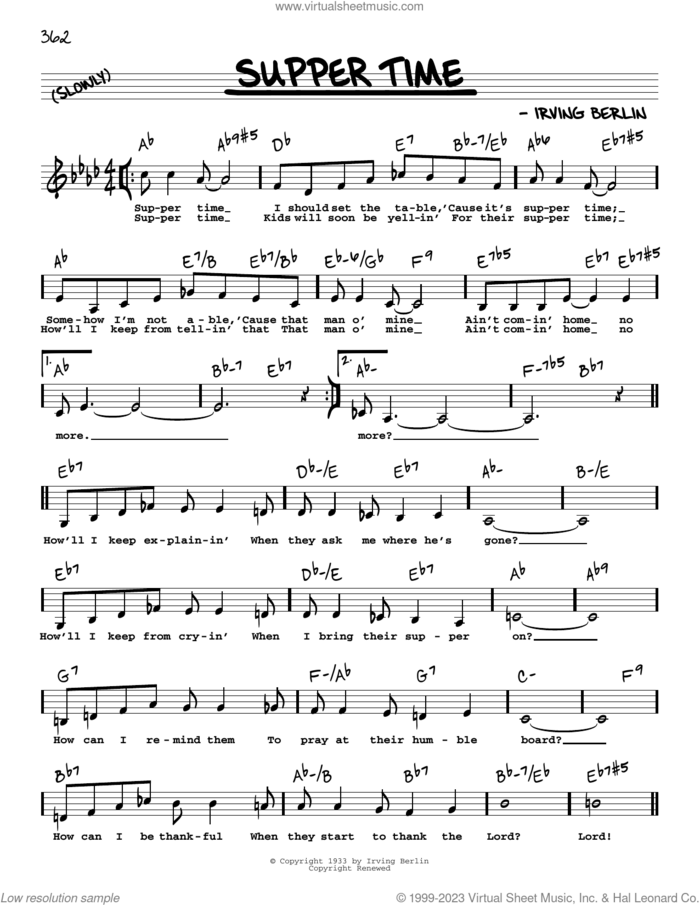 Supper Time (Low Voice) sheet music for voice and other instruments (low voice) by Irving Berlin, intermediate skill level