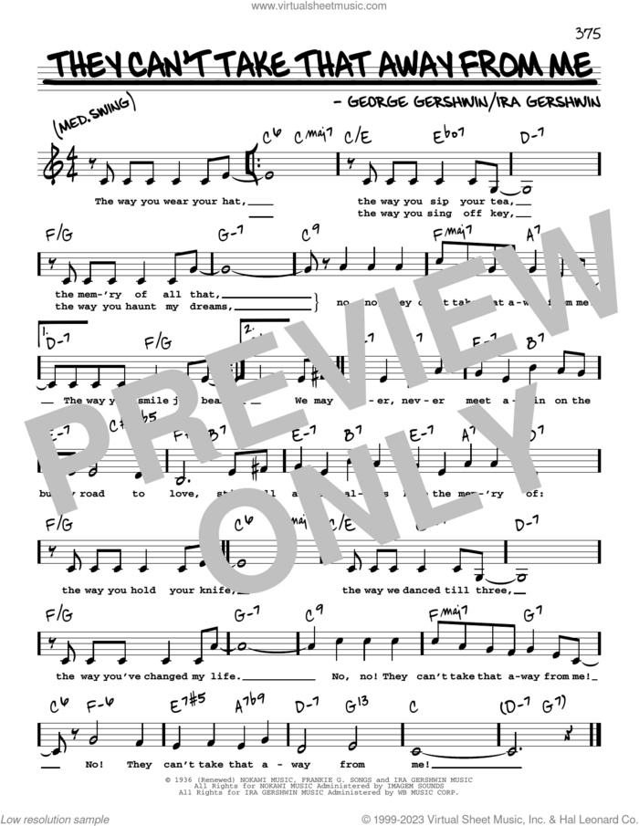 They Can't Take That Away From Me (Low Voice) sheet music for voice and other instruments (low voice) by Frank Sinatra, George Gershwin and Ira Gershwin, intermediate skill level
