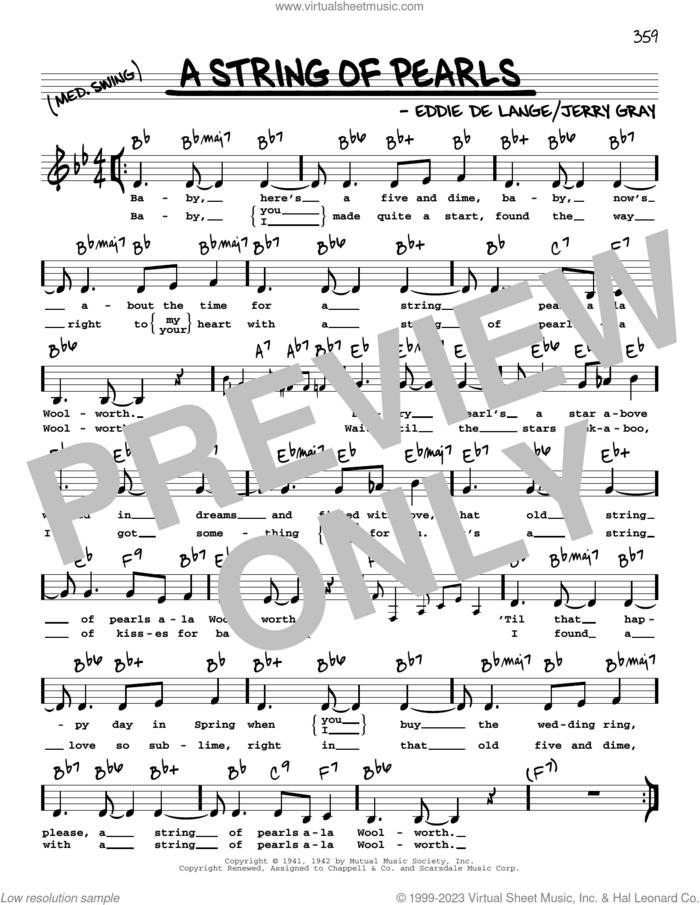 A String Of Pearls (Low Voice) sheet music for voice and other instruments (low voice) by Eddie DeLange and Jerry Gray, intermediate skill level