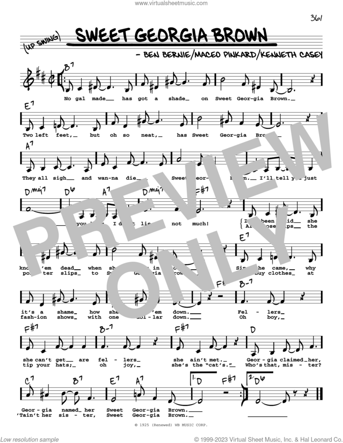 Sweet Georgia Brown (Low Voice) sheet music for voice and other instruments (low voice) by Count Basie, Ben Bernie, Kenneth Casey and Maceo Pinkard, intermediate skill level