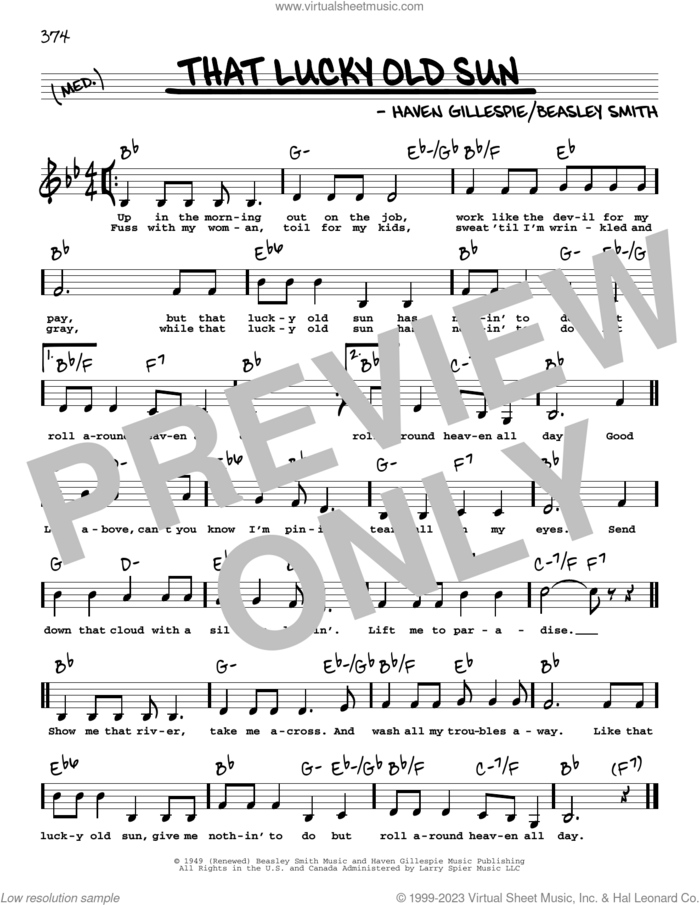 That Lucky Old Sun (Low Voice) sheet music for voice and other instruments (low voice) by Johnny Cash, Beasley Smith and Haven Gillespie, intermediate skill level