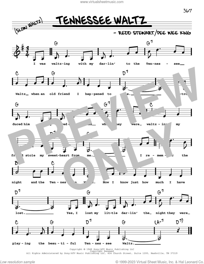 Tennessee Waltz (Low Voice) sheet music for voice and other instruments (low voice) by Pee Wee King, Patti Page and Redd Stewart, intermediate skill level
